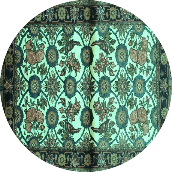 Ahgly Company Machine Washable Indoor Round Persian Turquoise Blue Traditional Area Rugs, 8' Round