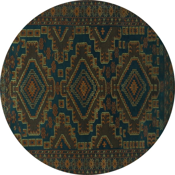 Ahgly Company Machine Washable Indoor Round Persian Turquoise Blue Traditional Area Rugs, 8' Round