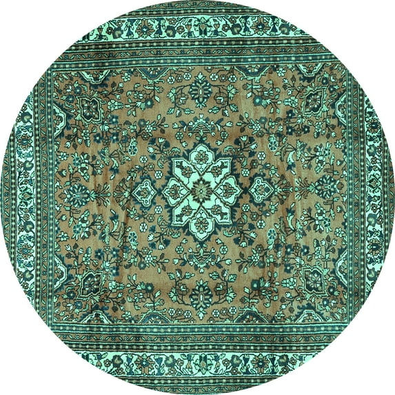 Ahgly Company Machine Washable Indoor Round Persian Turquoise Blue Traditional Area Rugs, 8' Round