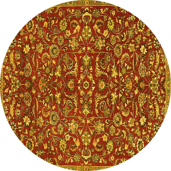 Ahgly Company Machine Washable Indoor Round Persian Yellow Traditional Area Rugs, 3' Round