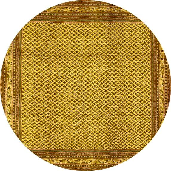 Ahgly Company Machine Washable Indoor Round Persian Yellow Traditional Area Rugs, 3' Round