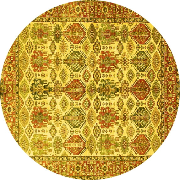Ahgly Company Machine Washable Indoor Round Persian Yellow Traditional Area Rugs, 3' Round