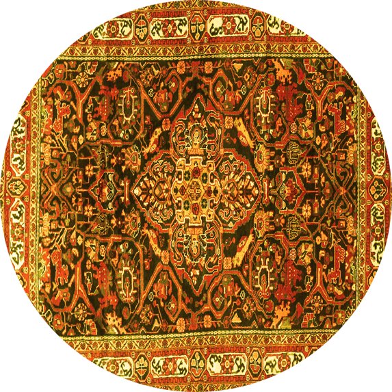 Ahgly Company Machine Washable Indoor Round Persian Yellow Traditional Area Rugs, 3' Round