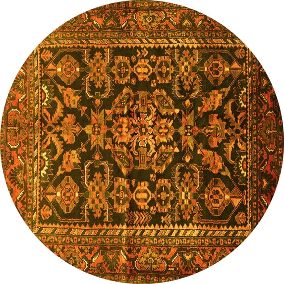 Ahgly Company Machine Washable Indoor Round Persian Yellow Traditional Area Rugs, 3' Round
