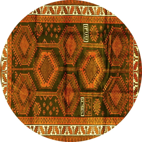 Ahgly Company Machine Washable Indoor Round Persian Yellow Traditional Area Rugs, 3' Round