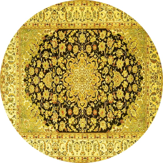 Ahgly Company Machine Washable Indoor Round Persian Yellow Traditional Area Rugs, 3' Round