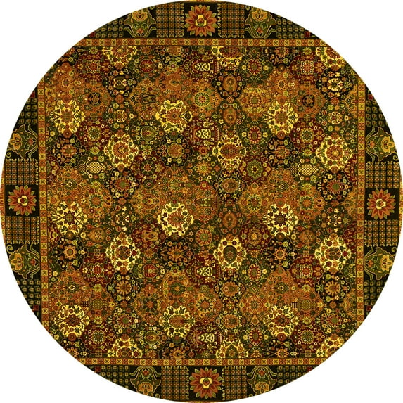 Ahgly Company Machine Washable Indoor Round Persian Yellow Traditional Area Rugs, 3' Round
