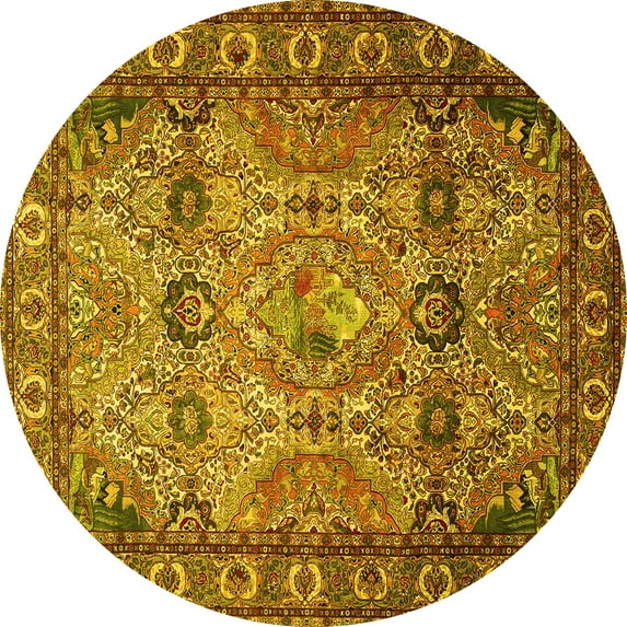 Ahgly Company Machine Washable Indoor Round Persian Yellow Traditional Area Rugs, 3' Round