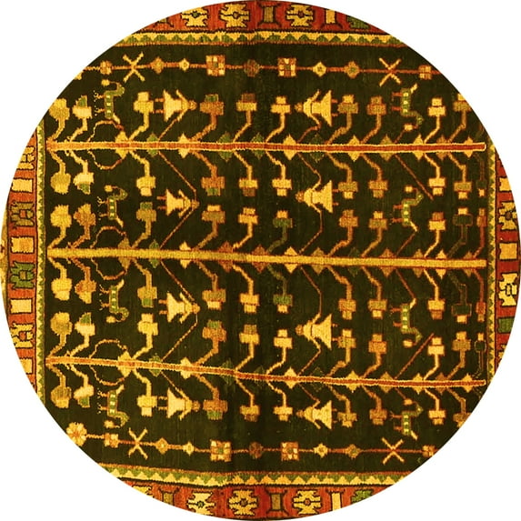 Ahgly Company Machine Washable Indoor Round Persian Yellow Traditional Area Rugs, 3' Round