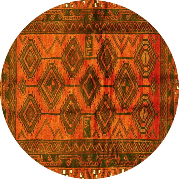 Ahgly Company Machine Washable Indoor Round Persian Yellow Traditional Area Rugs, 3' Round