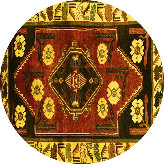 Ahgly Company Machine Washable Indoor Round Persian Yellow Traditional Area Rugs, 3' Round
