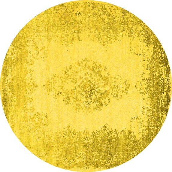 Ahgly Company Machine Washable Indoor Round Persian Yellow Traditional Area Rugs, 3' Round