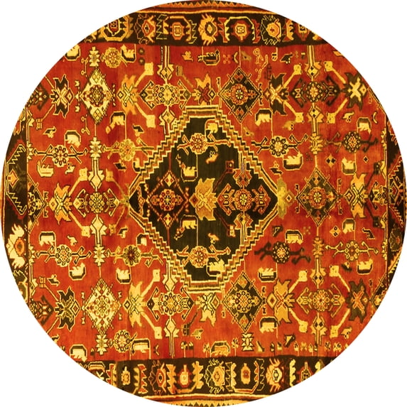 Ahgly Company Machine Washable Indoor Round Persian Yellow Traditional Area Rugs, 3' Round
