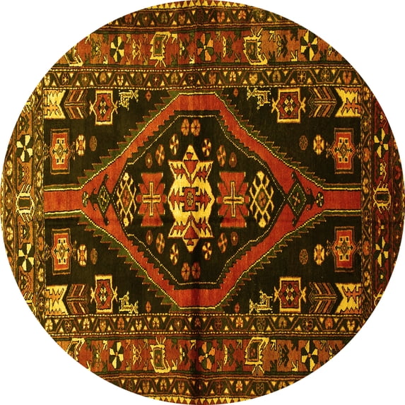 Ahgly Company Machine Washable Indoor Round Persian Yellow Traditional Area Rugs, 3' Round