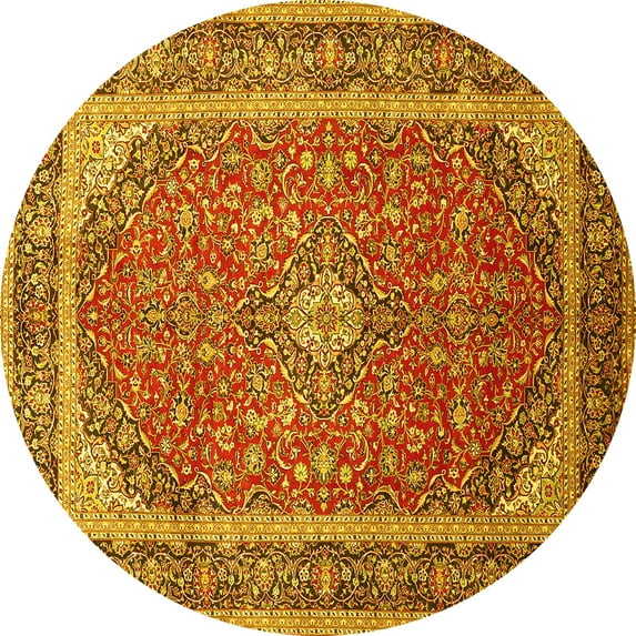 Ahgly Company Machine Washable Indoor Round Persian Yellow Traditional Area Rugs, 4' Round