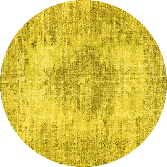 Ahgly Company Machine Washable Indoor Round Persian Yellow Traditional Area Rugs, 4' Round