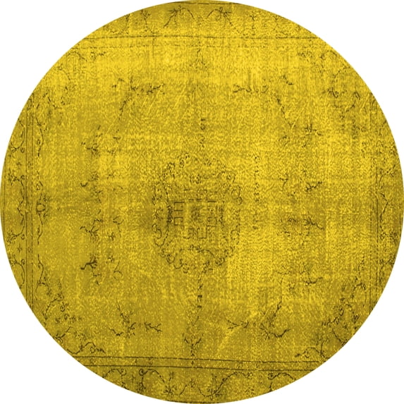 Ahgly Company Machine Washable Indoor Round Persian Yellow Traditional Area Rugs, 4' Round