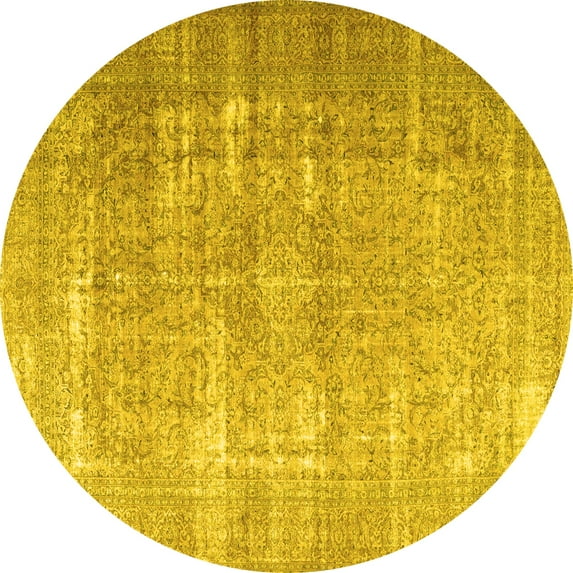 Ahgly Company Machine Washable Indoor Round Persian Yellow Traditional Area Rugs, 4' Round