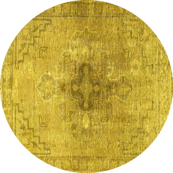 Ahgly Company Machine Washable Indoor Round Persian Yellow Traditional Area Rugs, 4' Round
