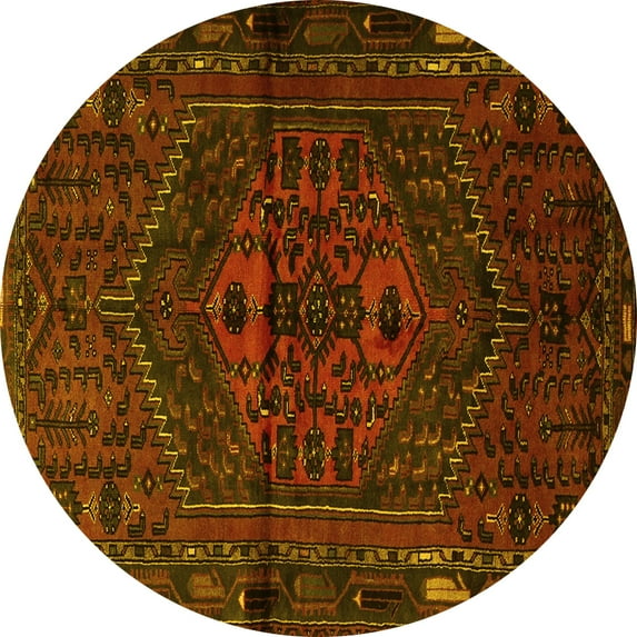Ahgly Company Machine Washable Indoor Round Persian Yellow Traditional Area Rugs, 4' Round