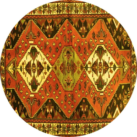 Ahgly Company Machine Washable Indoor Round Persian Yellow Traditional Area Rugs, 4' Round