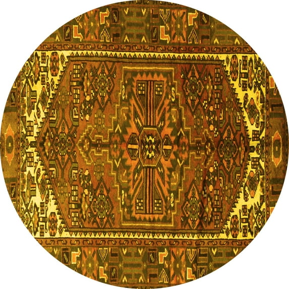 Ahgly Company Machine Washable Indoor Round Persian Yellow Traditional Area Rugs, 4' Round