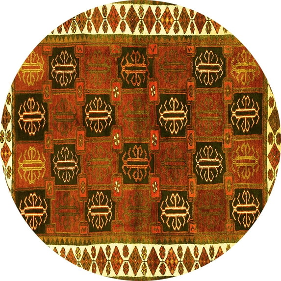 Ahgly Company Machine Washable Indoor Round Persian Yellow Traditional Area Rugs, 4' Round