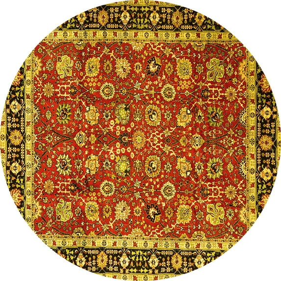 Ahgly Company Machine Washable Indoor Round Persian Yellow Traditional Area Rugs, 5' Round