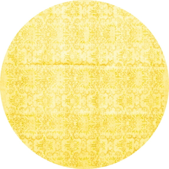 Ahgly Company Machine Washable Indoor Round Persian Yellow Traditional Area Rugs, 5' Round