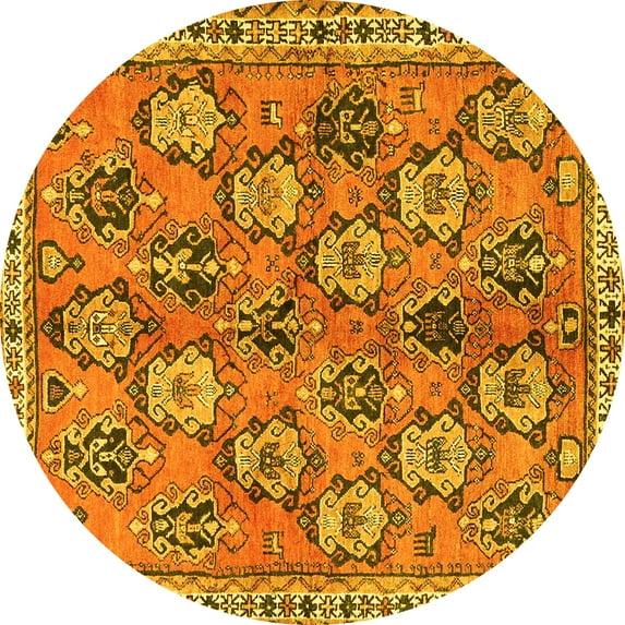 Ahgly Company Machine Washable Indoor Round Persian Yellow Traditional Area Rugs, 5' Round