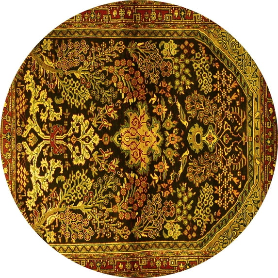 Ahgly Company Machine Washable Indoor Round Persian Yellow Traditional Area Rugs, 5' Round