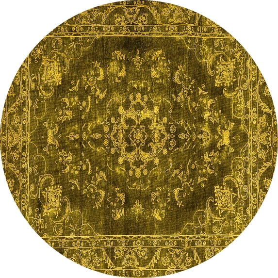 Ahgly Company Machine Washable Indoor Round Persian Yellow Traditional Area Rugs, 5' Round