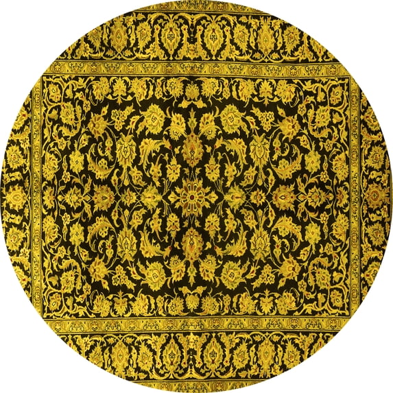 Ahgly Company Machine Washable Indoor Round Persian Yellow Traditional Area Rugs, 5' Round