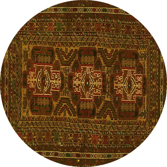 Ahgly Company Machine Washable Indoor Round Persian Yellow Traditional Area Rugs, 5' Round