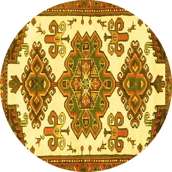 Ahgly Company Machine Washable Indoor Round Persian Yellow Traditional Area Rugs, 5' Round