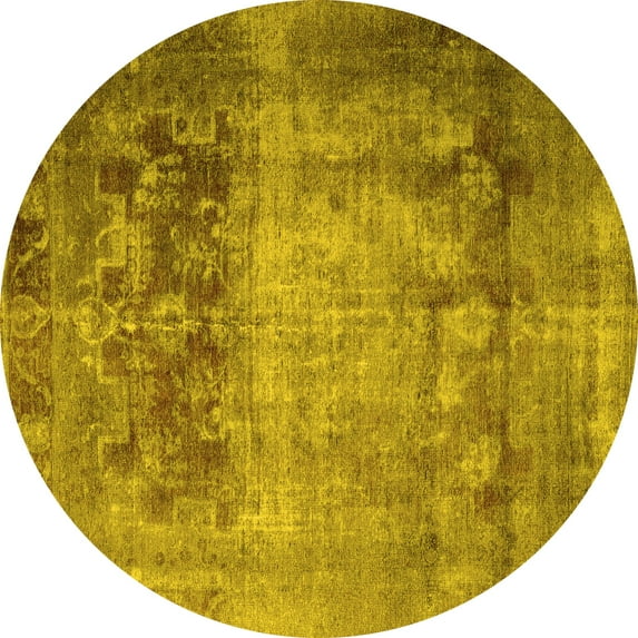 Ahgly Company Machine Washable Indoor Round Persian Yellow Traditional Area Rugs, 5' Round