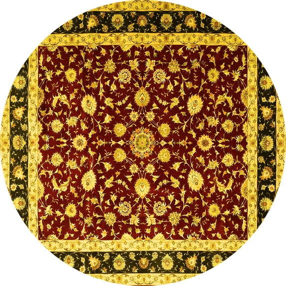 Ahgly Company Machine Washable Indoor Round Persian Yellow Traditional Area Rugs, 6' Round