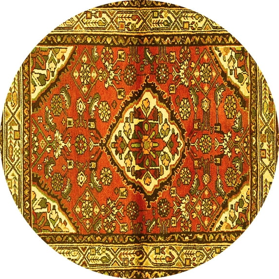 Ahgly Company Machine Washable Indoor Round Persian Yellow Traditional Area Rugs, 6' Round