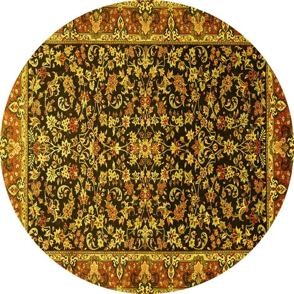 Ahgly Company Machine Washable Indoor Round Persian Yellow Traditional Area Rugs, 6' Round