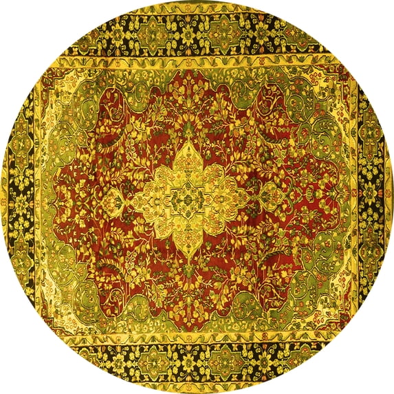 Ahgly Company Machine Washable Indoor Round Persian Yellow Traditional Area Rugs, 6' Round