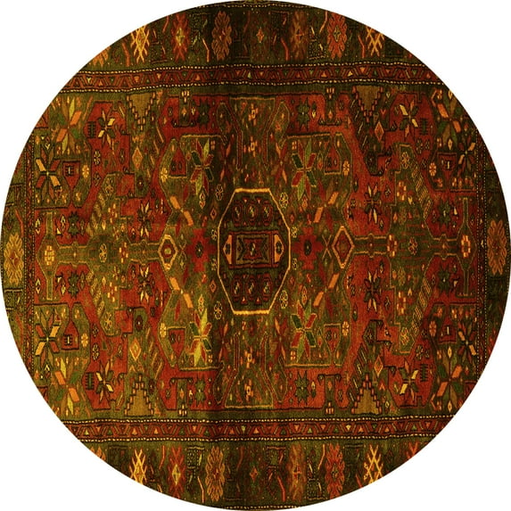 Ahgly Company Machine Washable Indoor Round Persian Yellow Traditional Area Rugs, 6' Round