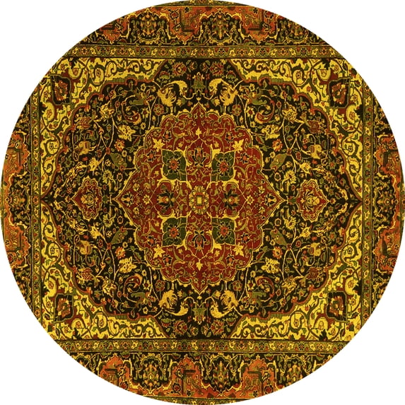 Ahgly Company Machine Washable Indoor Round Persian Yellow Traditional Area Rugs, 6' Round