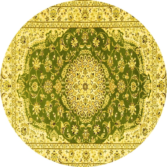 Ahgly Company Machine Washable Indoor Round Persian Yellow Traditional Area Rugs, 6' Round