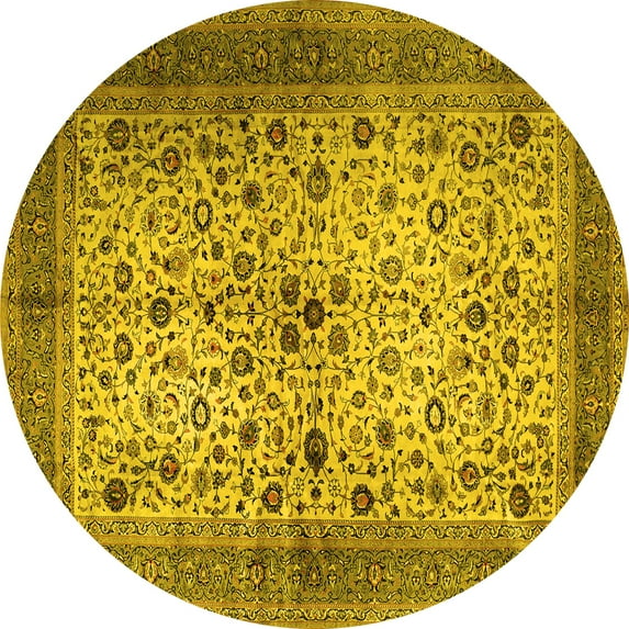 Ahgly Company Machine Washable Indoor Round Persian Yellow Traditional Area Rugs, 7' Round