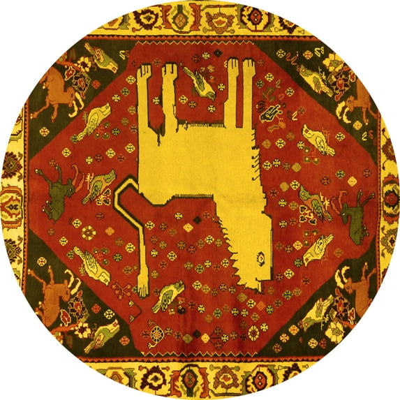 Ahgly Company Machine Washable Indoor Round Persian Yellow Traditional Area Rugs, 7' Round