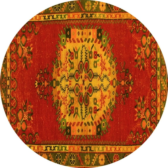 Ahgly Company Machine Washable Indoor Round Persian Yellow Traditional Area Rugs, 7' Round