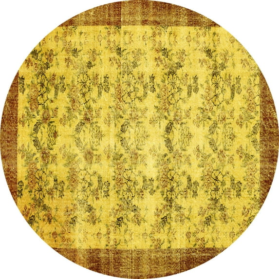 Ahgly Company Machine Washable Indoor Round Persian Yellow Traditional Area Rugs, 7' Round