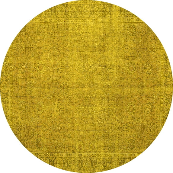 Ahgly Company Machine Washable Indoor Round Persian Yellow Traditional Area Rugs, 8' Round