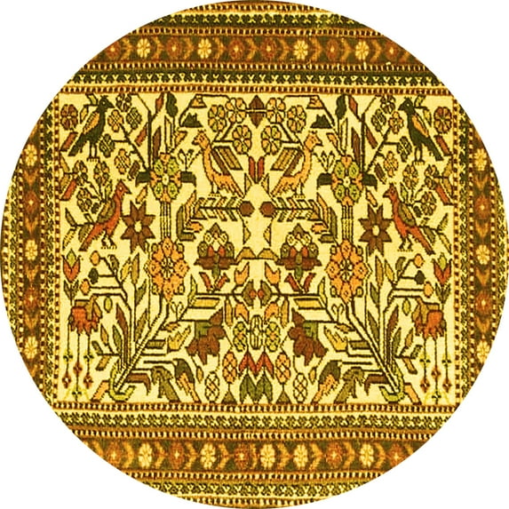 Ahgly Company Machine Washable Indoor Round Persian Yellow Traditional Area Rugs, 8' Round