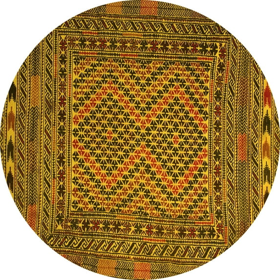 Ahgly Company Machine Washable Indoor Round Persian Yellow Traditional Area Rugs, 8' Round